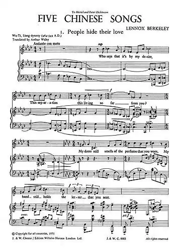 Köp nu Lennox Berkeley: Five Chinese Songs Op.78
