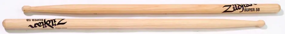 Premium Zildjian Super 5B Hickory Drumsticks Wood Tip
